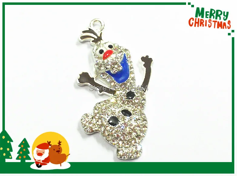 

New Designs ! 51MM*30MM 10pcs/lot Lovely Snowman Rhinestone Pendants For Fashion Kids Necklace Making
