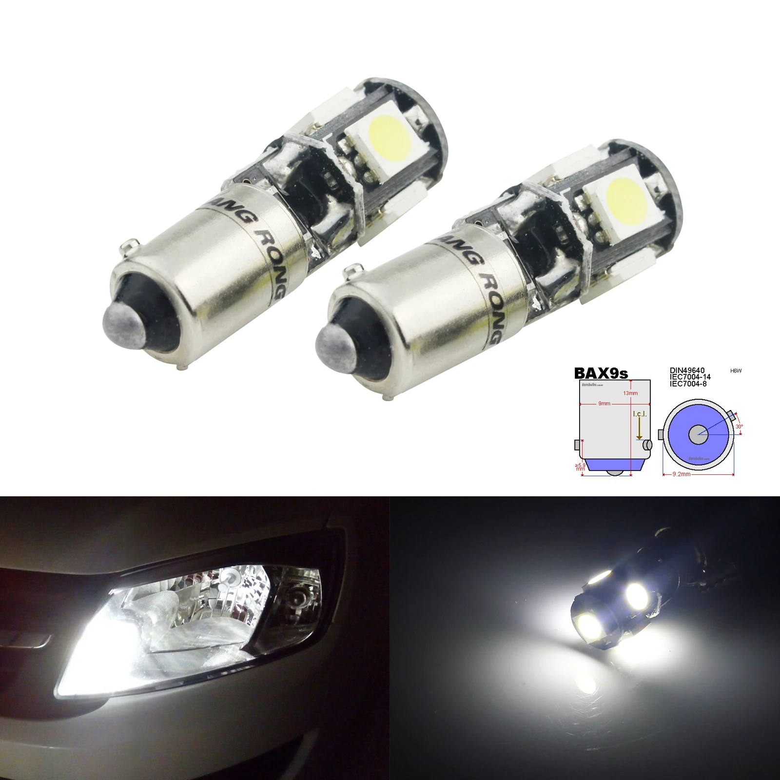 ANGRONG 10x H6W BAX9s 5 SMD LED Bulb Parking Side Indicator Reversing