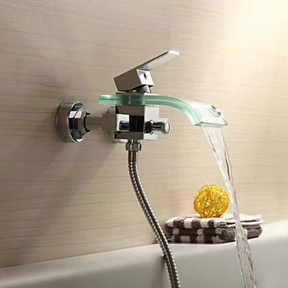 Современный кран для ванной комнаты со стеклянным водопадом с настенным креплением