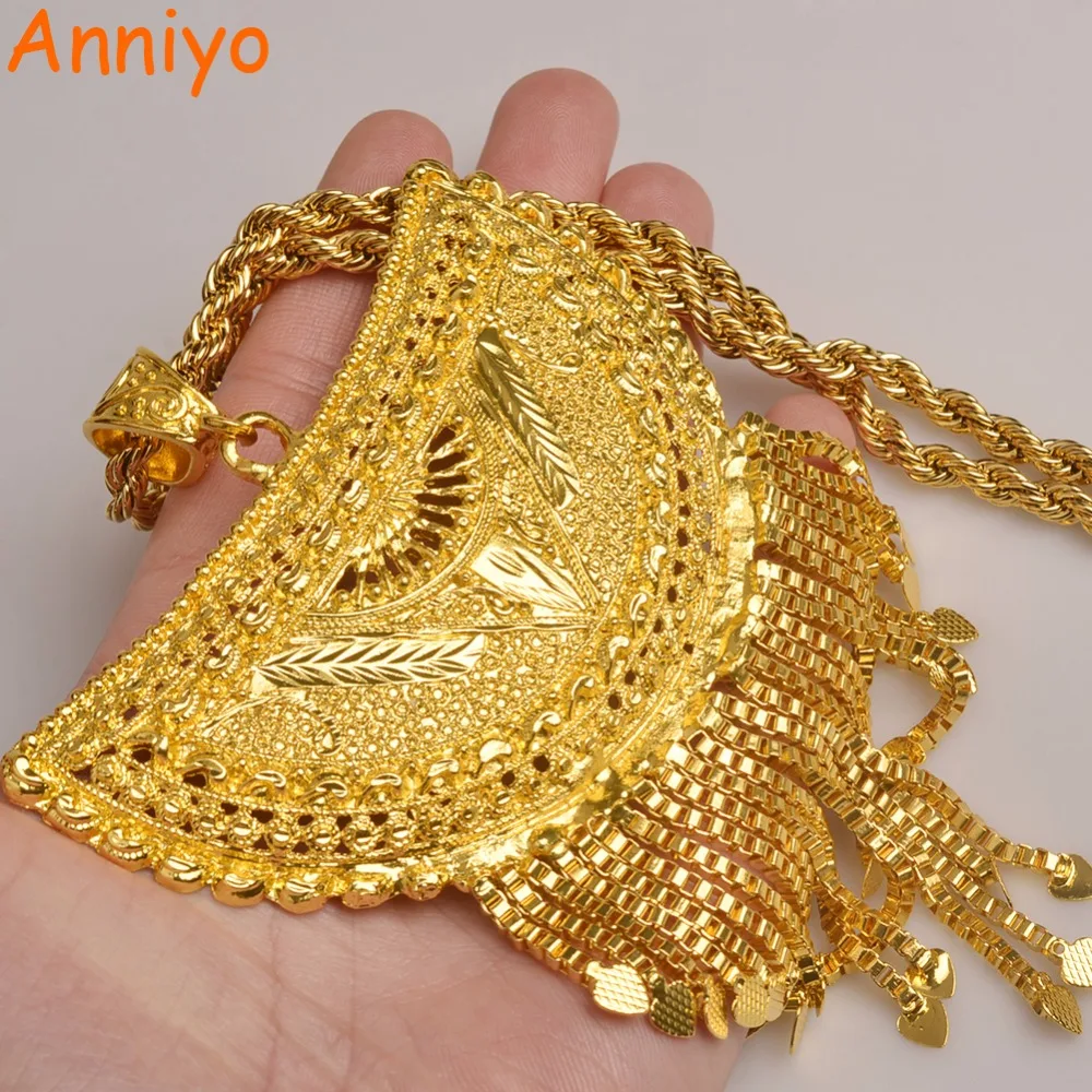 

Anniyo Very Big Africa Pendant Necklaces for Women Gold Color Ethiopian/Nigeria/Congo/Sudan/Ghana/Arab Jewelry #098506