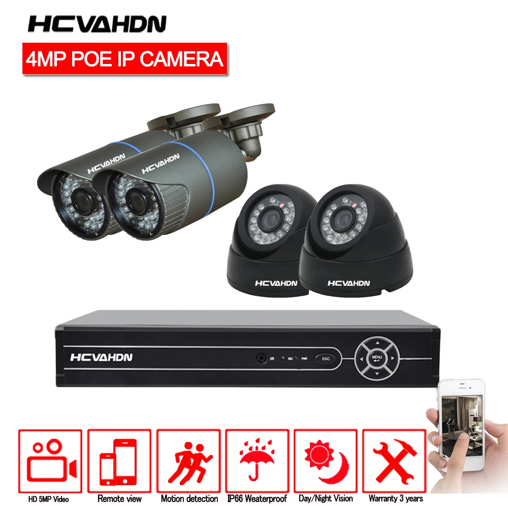 

4CH POE Security Camera CCTV System HD H.265 5.0MP NVR 2592*1520 4MP IP Camera Indoor Outdoor Day/Night Video Surveillance Kit