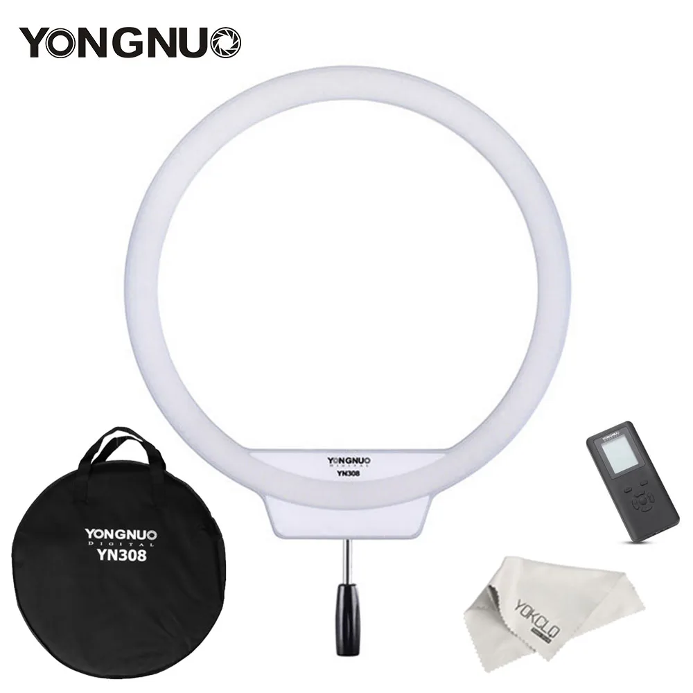 YongNuo YN308 Selfie Ring Light 3200 K ~ 5500 K 308 двухцветная температура светодиодный свет беспроводной пульт дистанционного управления CRI95 с ручкой