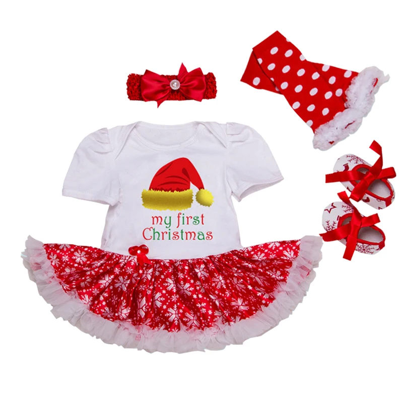 

My First Christmas Newborn Clothing Girls Infant Christening Gowns 4pcs Birthday 1st Dress Set New Year Gifts Baby Girl Outfits