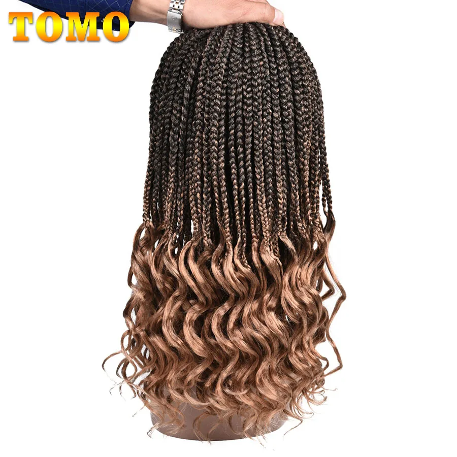 

TOMO Small Box Braids with Softly Curled Ends 14 18 24Inch 22 Roots Synthetic Black Brown Blonde Winered Braid Hair Extensions