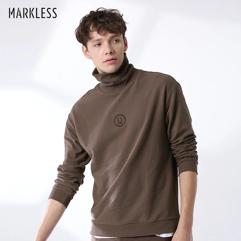 

Markless Pullover Men Sweatshirt 2019 Spring Turtleneck Hoodies Casual Solid Color Men Hoodies WYA9402M