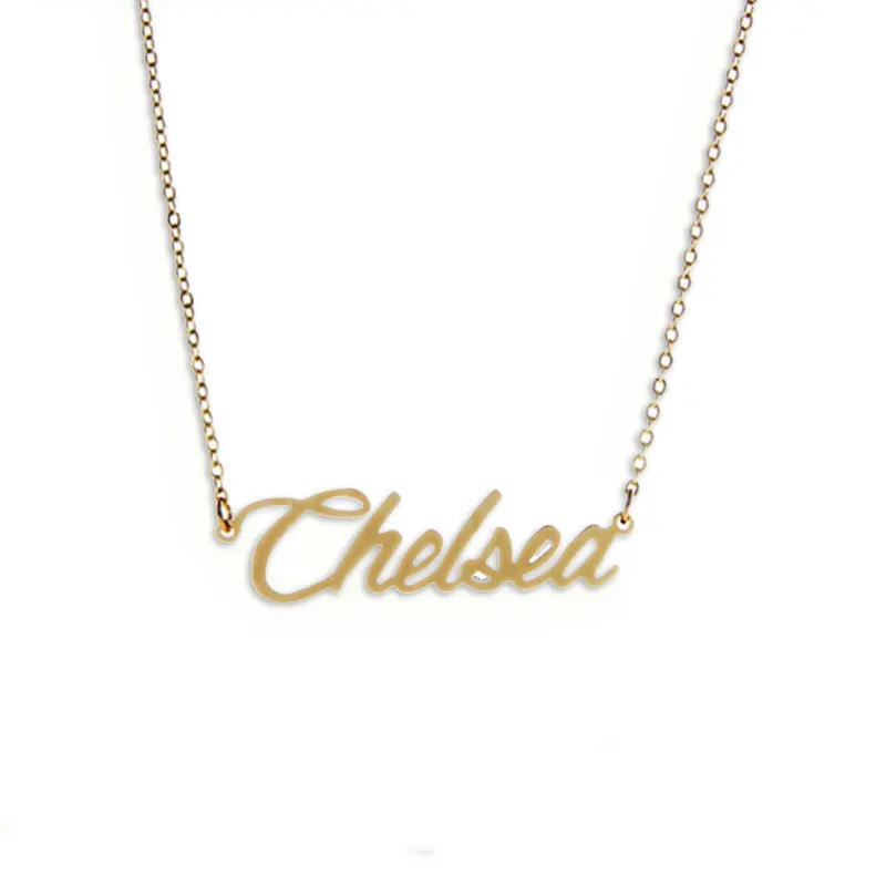 AOLOSHOW Name Necklace Letter Women " Chelsea " Gold color Cursive Nameplate Necklace Stainless