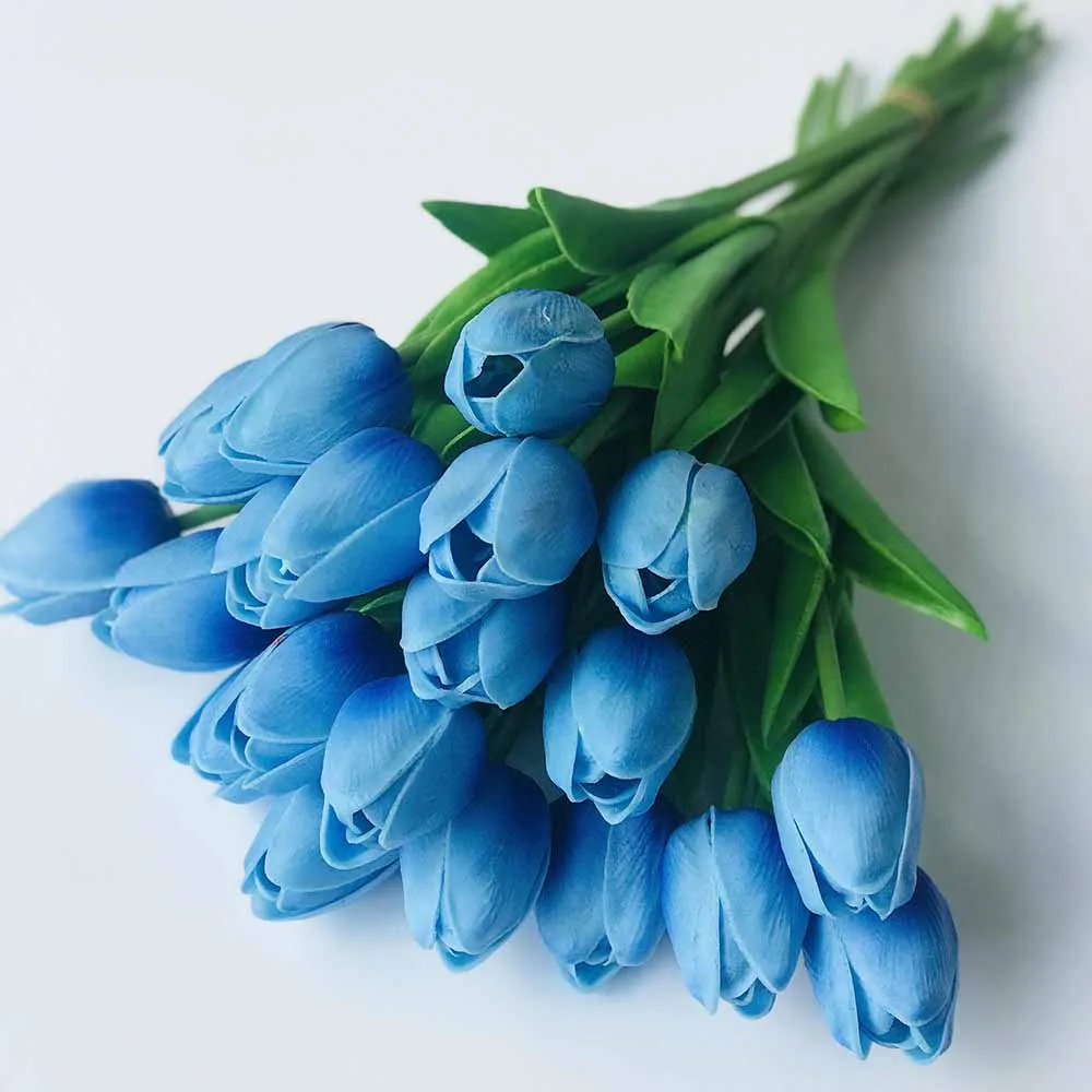 10 шт. красивые настоящие на ощупь цветы латексные тюльпаны искусственный букет поддельный цветок Свадебный букет декоративные цветы для свадьбы - Цвет: blue