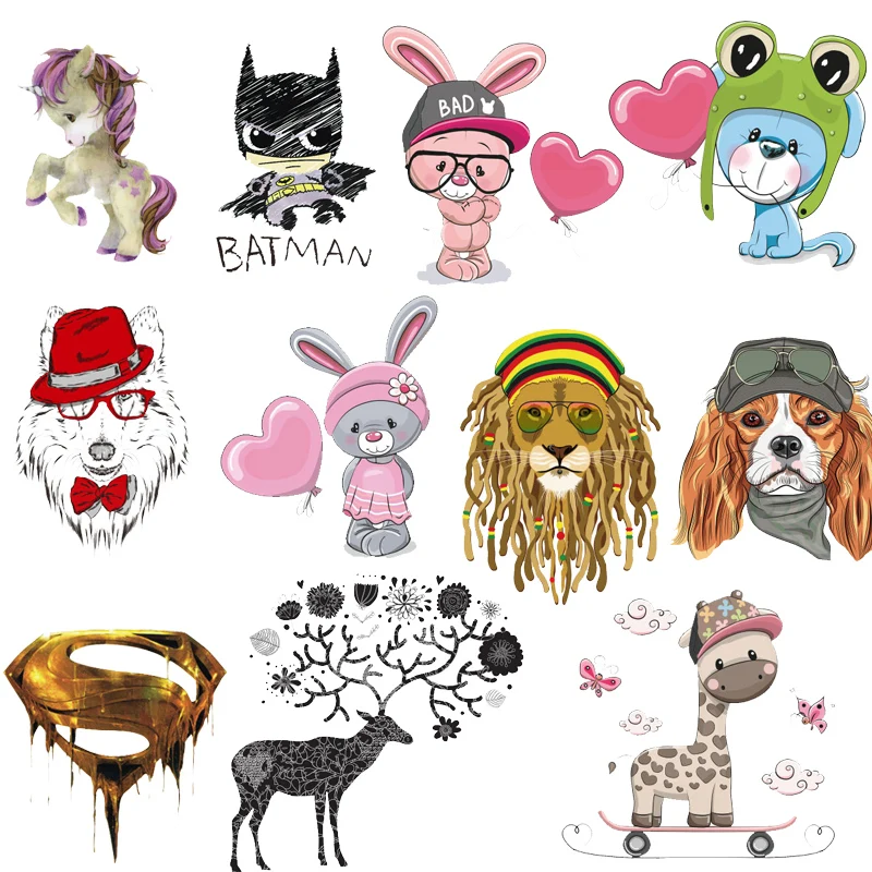 

Cartoon Animal Patches Washable DIY Accessory print heat transfer stickers Decoration Clothes Iron-on Transfers Patches Kids E