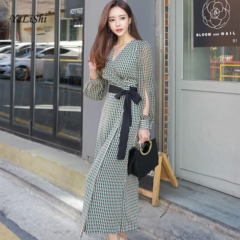 

Plus Size Elegant Party Dress Women Summer Black Long Sleeves Plaid Straight Office Dress Casual Vintage Beach Dress Vestidos