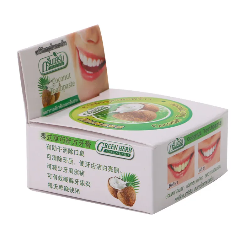 10 г Таиланд кокосовые зубные пасты травяная зубная паста зубчик зубная паста отбеливание зубов Уход Горячая Распродажа