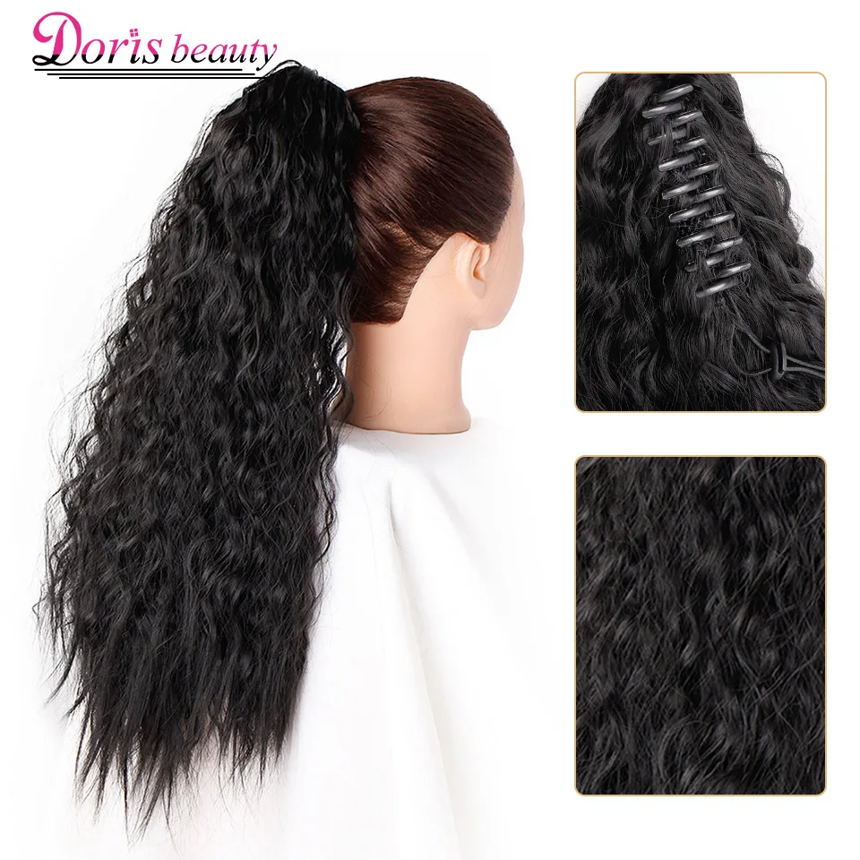 

22'' 55 cm Black Synthetic Long Ponytail Extension Kinky Straight Claw Ponytail Clip on Hair Extensions for Women Brown