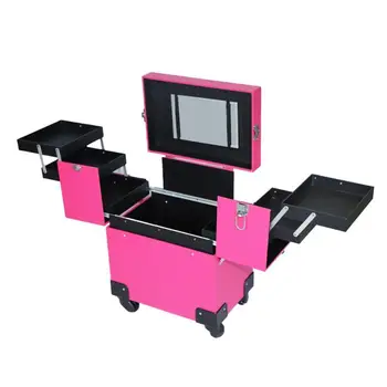 

Professional Aluminum Cosmetic Makeup Case Portable Makeup Organizer Women Cosmetic Case/Bag With Mirror Large Capacity