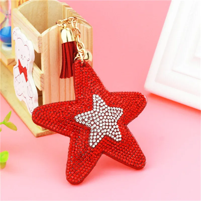

Unique Design Full Pave Crystal Rhinestone Star And Tassel Charm Keychain Key Holder For Women Bag Charm Gift Jewelry 6C2297