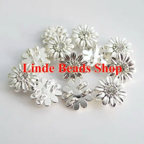 

free shipping 12mm silver colour flower rhinestone connection beads with 4 hole clasp, hole space between 7mm 100pcs/lot RC002