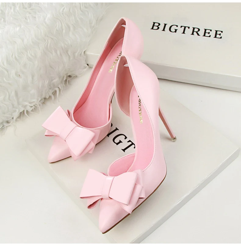 Women's Pumps Womens High Heels Shoes Butterfly-knot Slip-On Sexy Women High Heels Shoes Brand Party Women Pumps Yellow Size 8 (4)