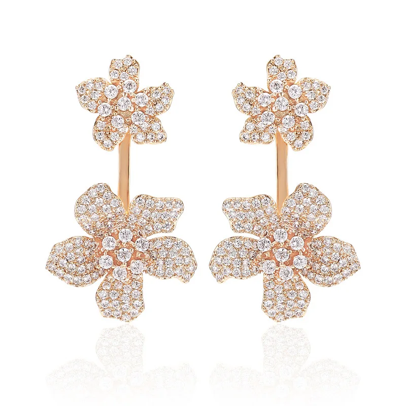

XIUMEIYIZU Exquisite Women Brass Micro Pave Cubic Zirconia Flower Front and Back Earrings For Women Jackets Brincos