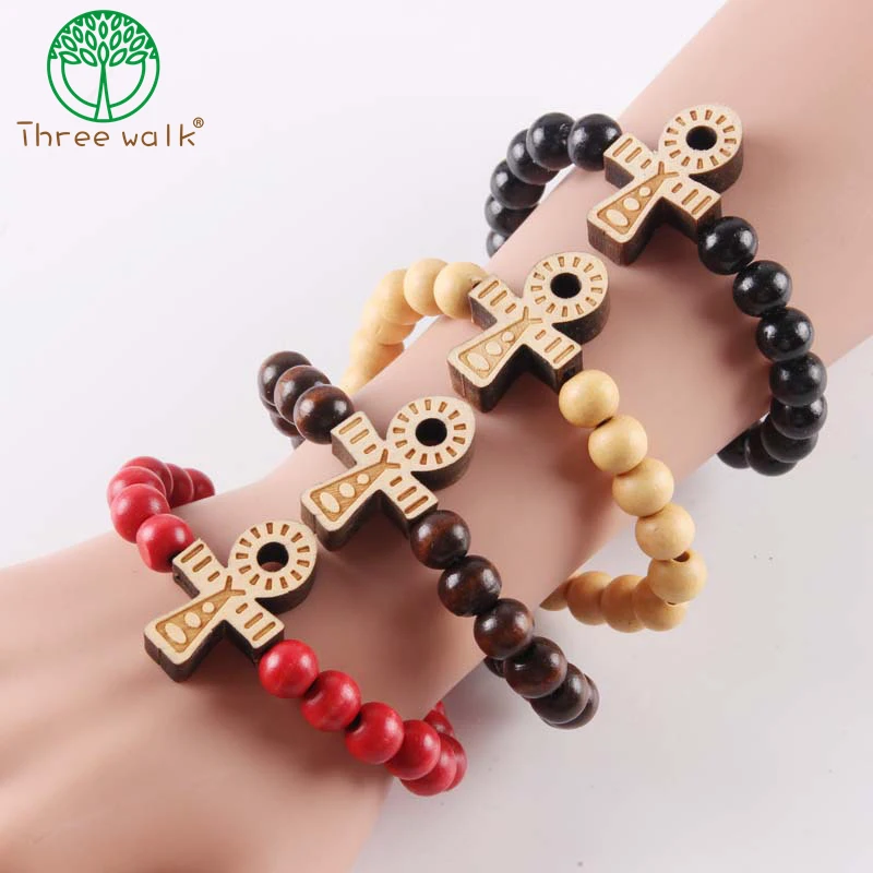 

6PC/Lot Ankh bracklet Coss Boho Beads Long Chain Pendant Wooden bracklets Hip Hop Fashion Jewelry