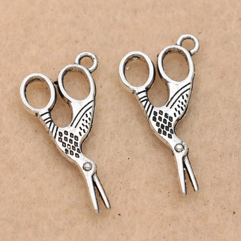 

KJjewel 20pcs Antique Silver Plated Bird Scissors Charm Pendant fit Bracelet Necklace Jewelry DIY Making Accessories 27x13mm