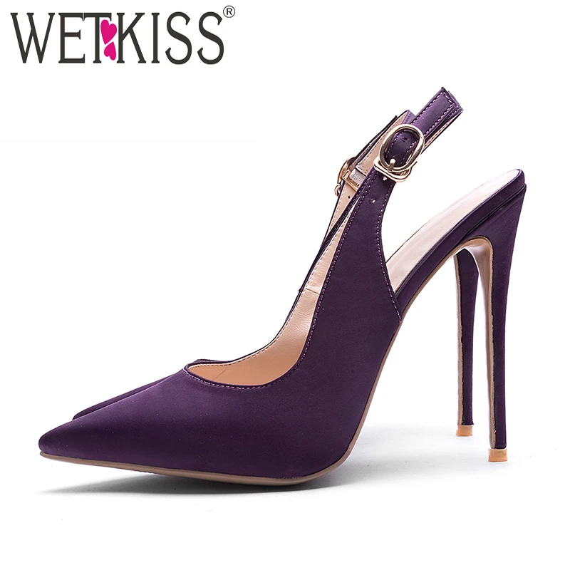 

WETKISS Occident Autumn High Heels Women Pumps Fashion Satin Party Ladies Shoes Stiletto Shallow Slingback Pointed Toe Footwear