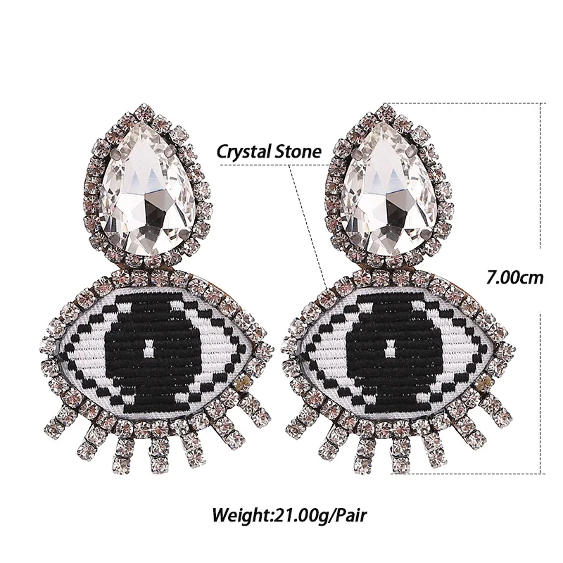 2019 Funny Blue Evil Eye Crystal Big Expression Emoji Embroidery Rhinestone Earrings Without Piercing No Hole women earrings Size
