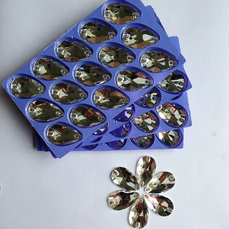 Crystals Rhinestone 80pcs 13*22mm Bulk Packing Crystal Machine Cut Silver Base Water Drop Shape