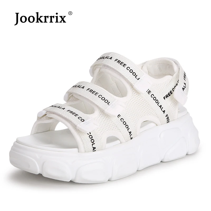 Jookrrix; женские летние сандалии; коллекция года; женские пляжные сандалии из сетчатого материала; модные брендовые белые босоножки на высокой толстой подошве; черная обувь на массивном каблуке