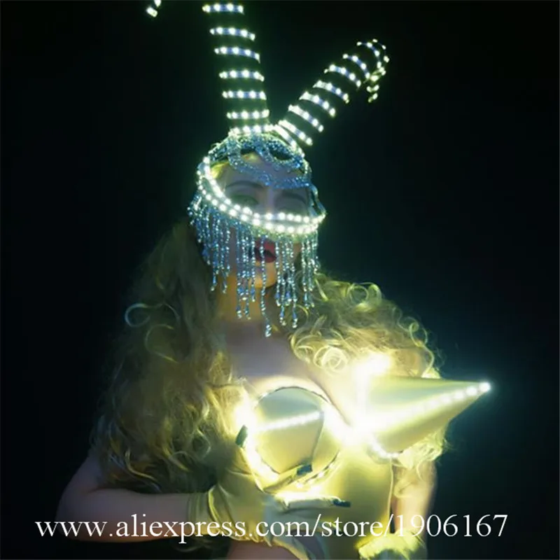Led horns headdress models Christmas lights party exaggerated pointed fake chest show gogo0