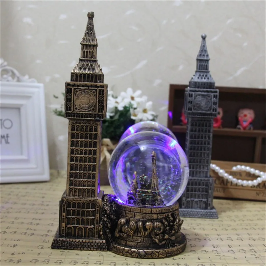 Europe Big Ben Model Lighting Crystal Ball Resin Home Decoration Birthday Christmas Children Wedding Living Room Luxury Gift (14)