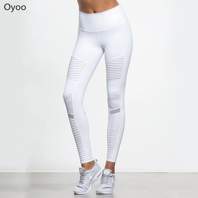Flora M Women Elastic Waistband Yoga Pants With Mesh Panels High Waisted Moto Leggings In White Flora M Women Elastic Waistband Yoga Pants With Mesh Panels High Waisted Moto Leggings In White