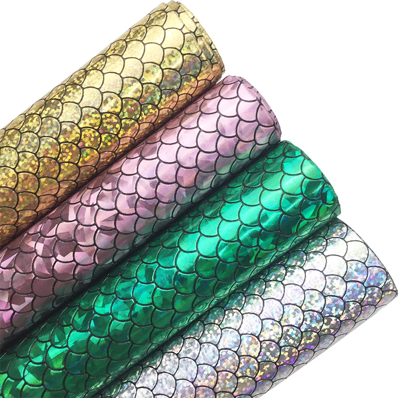 

Laser Mirror Faux Artificial Synthetic Leather Fabric Fish Scales Pu faux leather sheets DIY Sewing Garment Bags Shoes Material