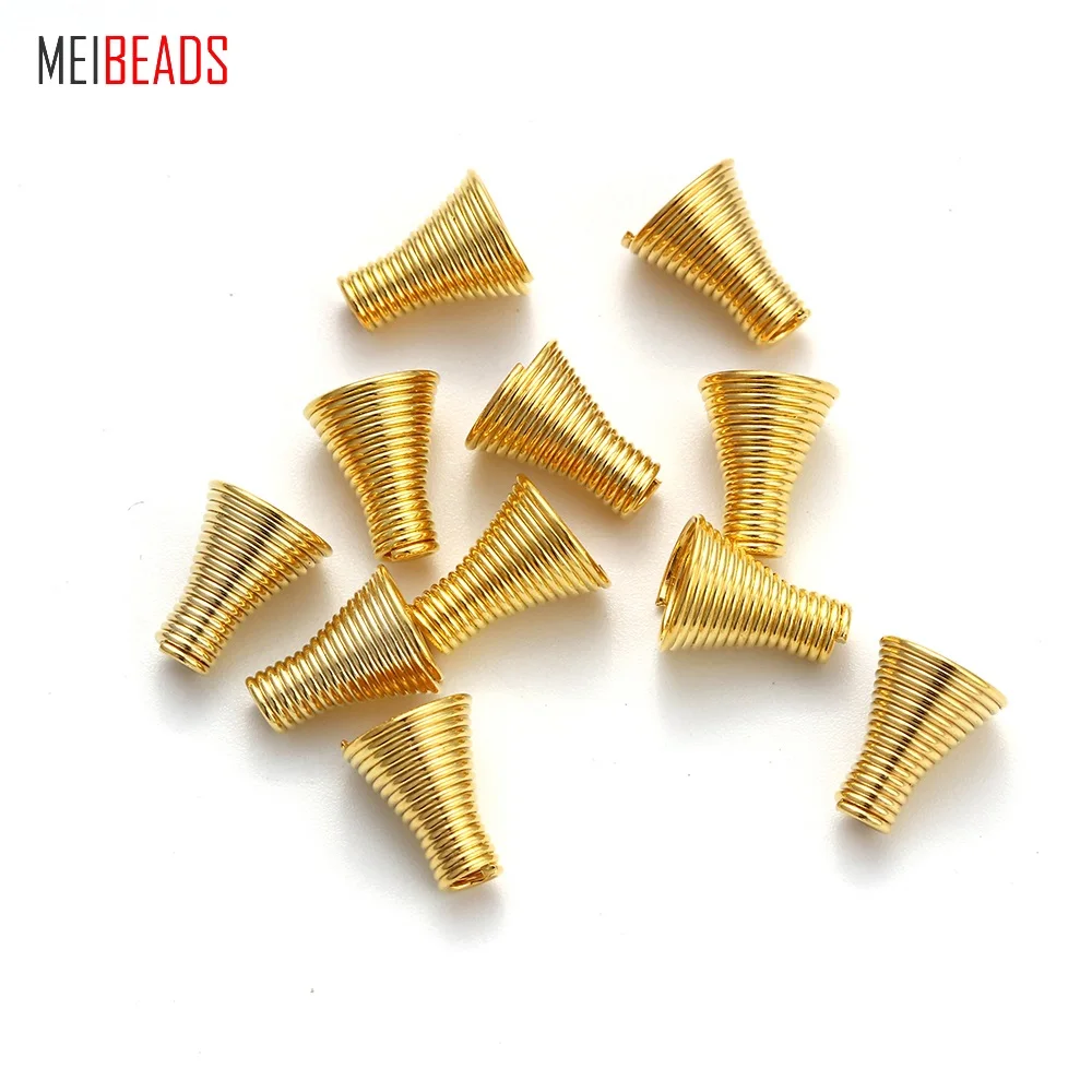 MEIBEADS 50 шт./лот 8*10 мм золотые Пружинные бусины колпачки Металлические Трубчатые колпачки DIY ювелирные аксессуары фурнитура UF2035