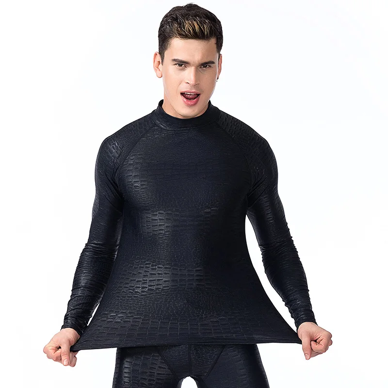 

SBART Long Sleeve Rash Guard Men Swimwear Shirts Sun Protective Lycra Surf Wetsuit Tops Snorkel Swimming Windsurfing Rashguard L