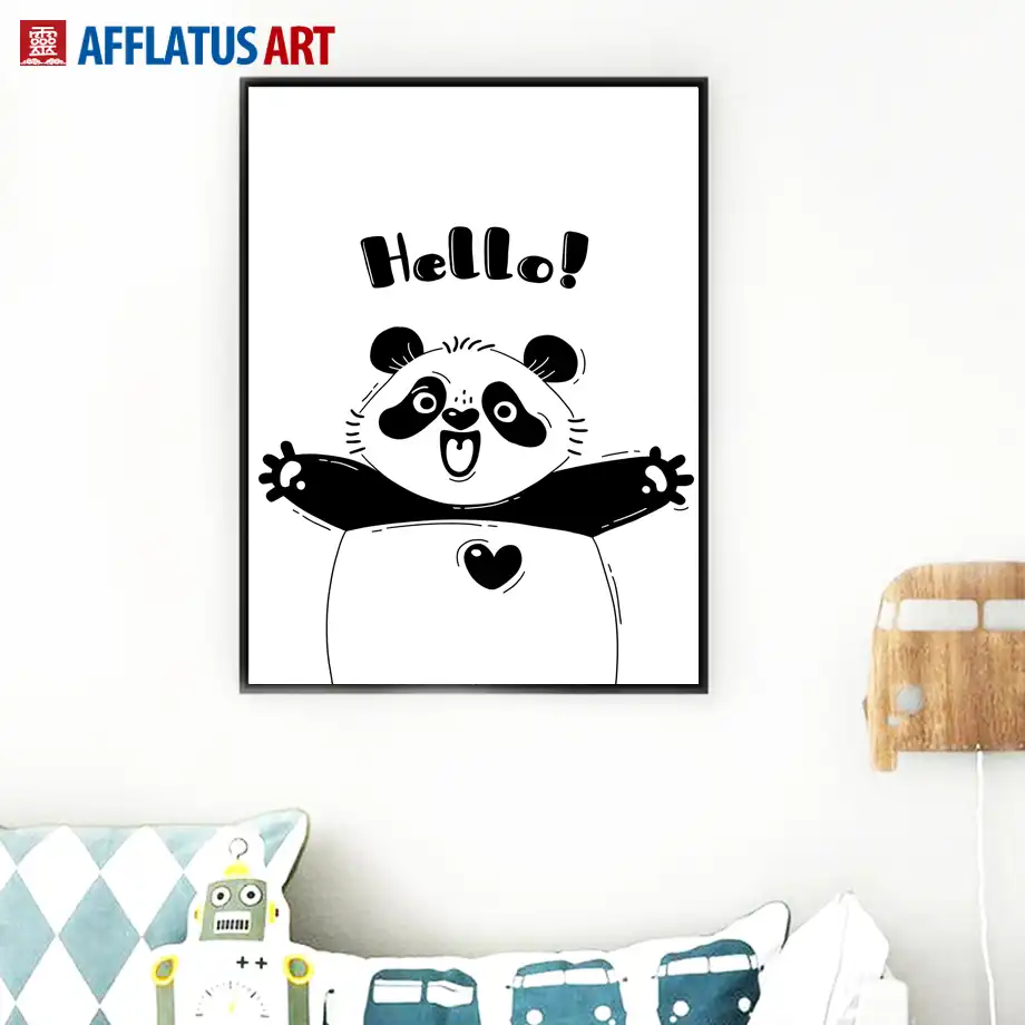 Hitam Putih Domba Kartun Panda Dinding Seni Lukisan Kanvas Nordic Poster Dan Cetakan Nursery Wall Gambar Anak Anak Kamar Dekorasi Dinding Painting Calligraphy AliExpress