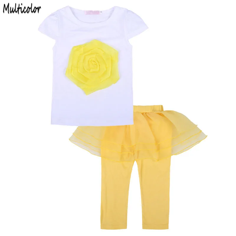 

Multicolor Baby Girl Clothes Sets Fashion Girls Clothes Short sleeve Rose Floral Coats+Skirts Pant 2Pcs Kids Clothing Sets