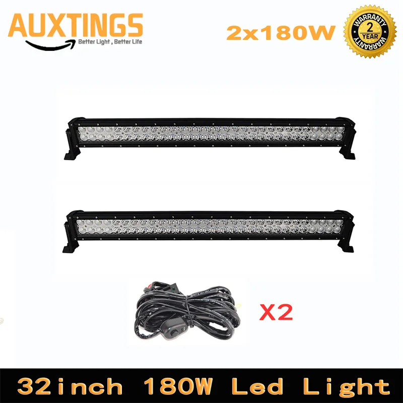 2Pcs Double Rows 32inch 180W LED Work Light Bar Combo Beam For 4x4 4WD Boat ATV Car UTE SUV Fog Driving Lamp