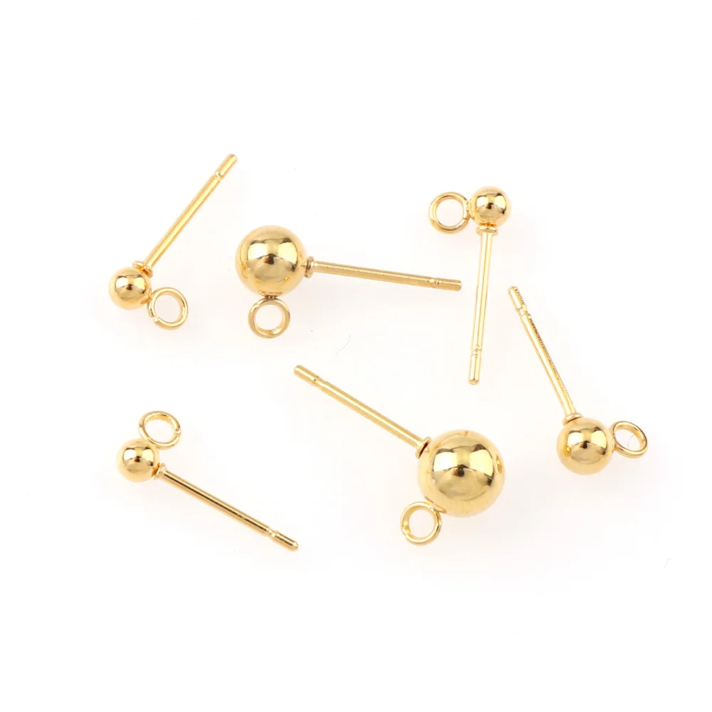 10PCS 3/4/5/6mm 316L Stainless Steel Gold Color Ball Stud Earring Pins