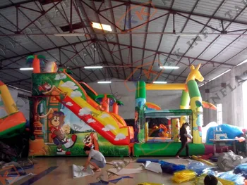 

safari theme giant inflatable slide animal customized animal forest jumping cabin