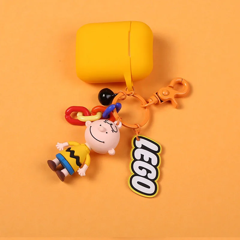 

Cute Cartoon Charlie Brown Keychain Headphone Earphone Silicone Cover Case For Apple Airpods Key Ring Accessories