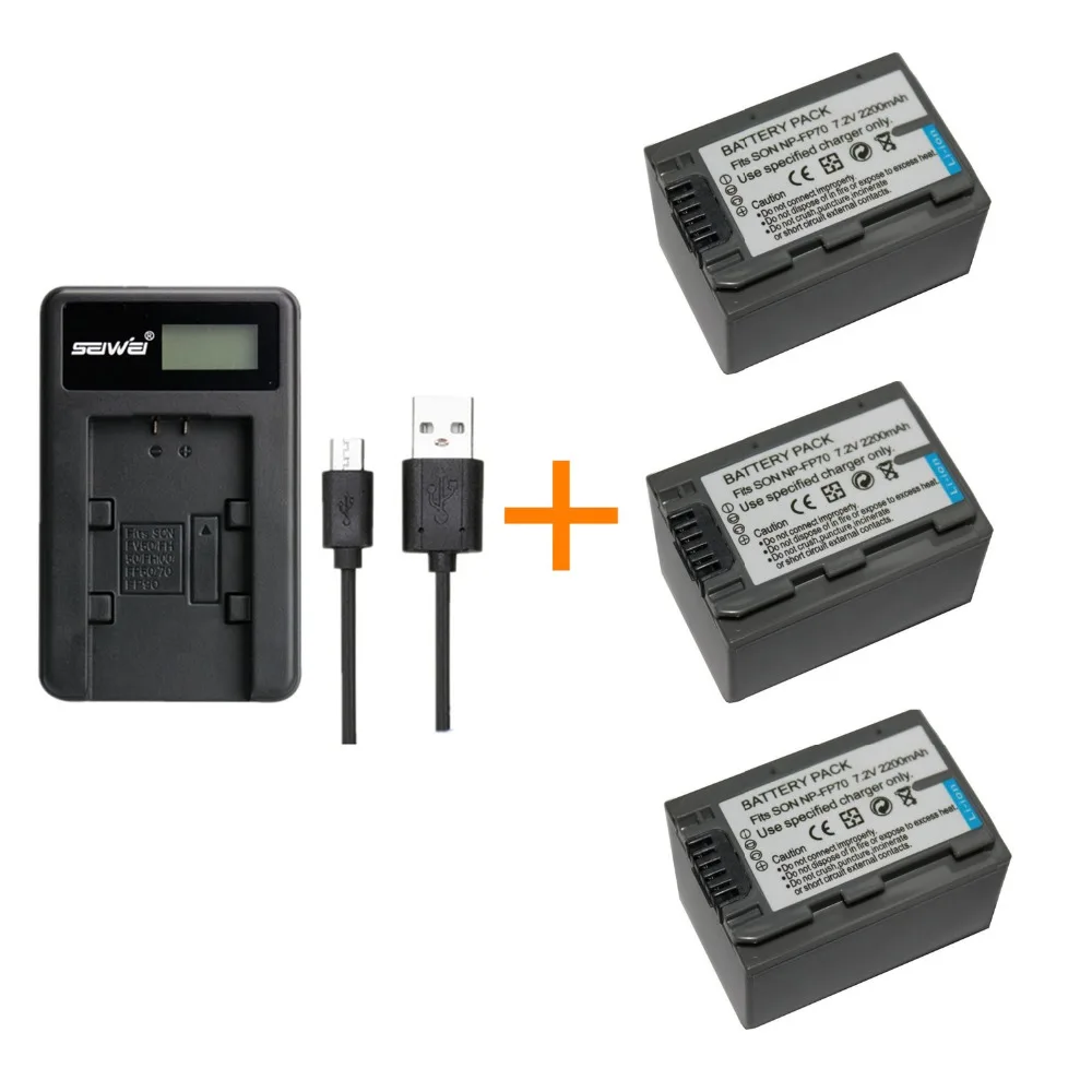 3 pcs 2200mAh NP FP70 NP FP70 Camera Rechargeable Battery with battery