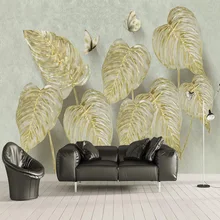На заказ Настенные обои 3D стерео Золотые листья бабочка фото настенная живопись Гостиная ТВ диван самоклеящаяся водонепроницаемая Фреска
