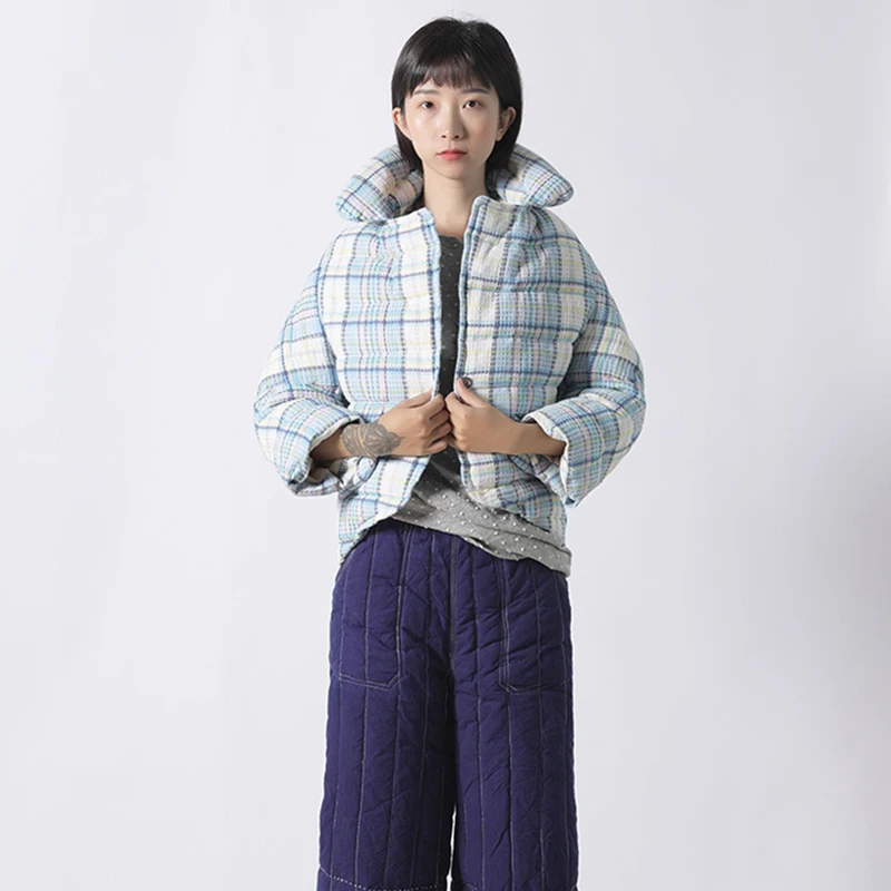 Vers Duvet See Nouveau Dll1144 Hiver Blanc Corée Bouton Manteau Couvert Manches Femmes Mode Plein Le Long Canard 2018 De Occasionnels Bas hg Plaid Picture 4Tw8qq