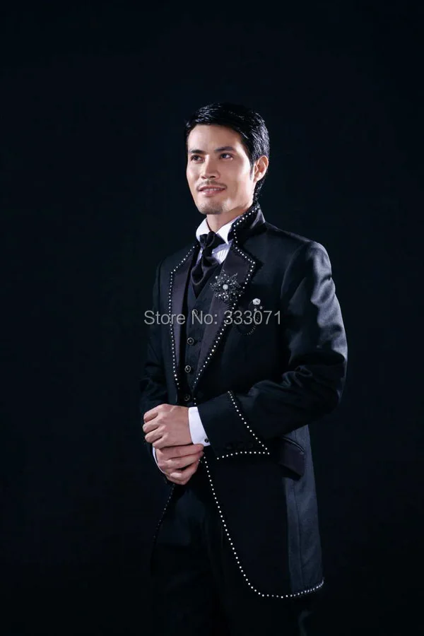 Custom tailor 2015 New Stand Collar Groom Tuxedos Lace white Best