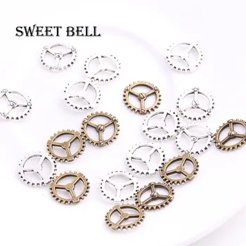 

SWEET BELL 150pcs 12mm two color Steampunk Gear Jewelry Charms Zinc Alloy Trendy Cameo Small Gear Pendant Jewelry