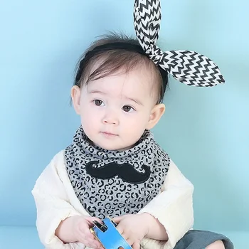

Baby Bibs Cotton Waterproof Triangle Bib Leopard Mustache Embroidery Burp Cloths