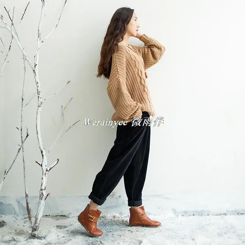 Женские свободные штаны-шаровары в стиле ретро на зиму и весну, вельветовые винтажные повседневные однотонные брюки больших размеров, утепленные брюки с эластичной резинкой на талии