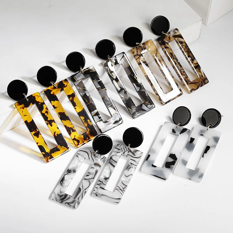 

Fashion Jewelry Leopard print Acrylic Resin Pendiente Earrings For Women Geometry Big Circle Square Earrings Acetate Brincos