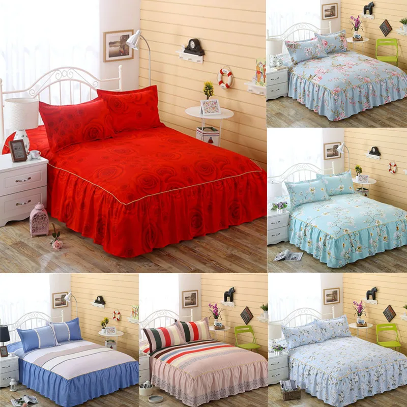 

Home Textile Bed Skirt Floral Fitted Sheet Cover Graceful Bedspread Lace Bed Linen Bedroom Mattress Cover Skirt cubrecama 3pcs
