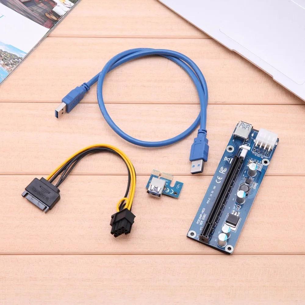 USB 3.0 PCI-E Riser Express 1X 4x 8x 16x Extender Riser Adapter Card SATA 15pin Male to 8Pin Power Cable for mining