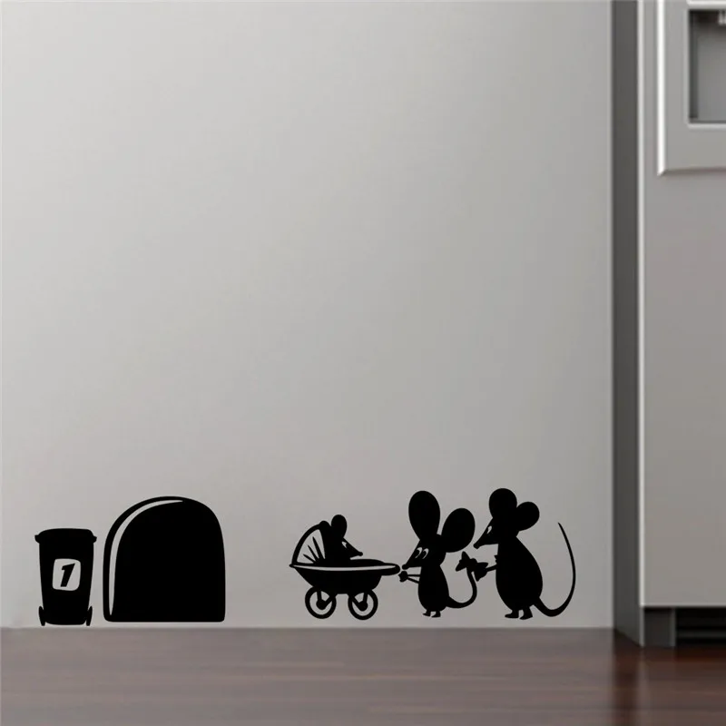 Забавные наклейки на стену с изображением мыши для кухни, спальни, плинтуса, украшение для дома, 3d Виниловые наклейки на стены, сделай сам, мультяшная крыса, животное, Фреска, искусство - Цвет: 15 377