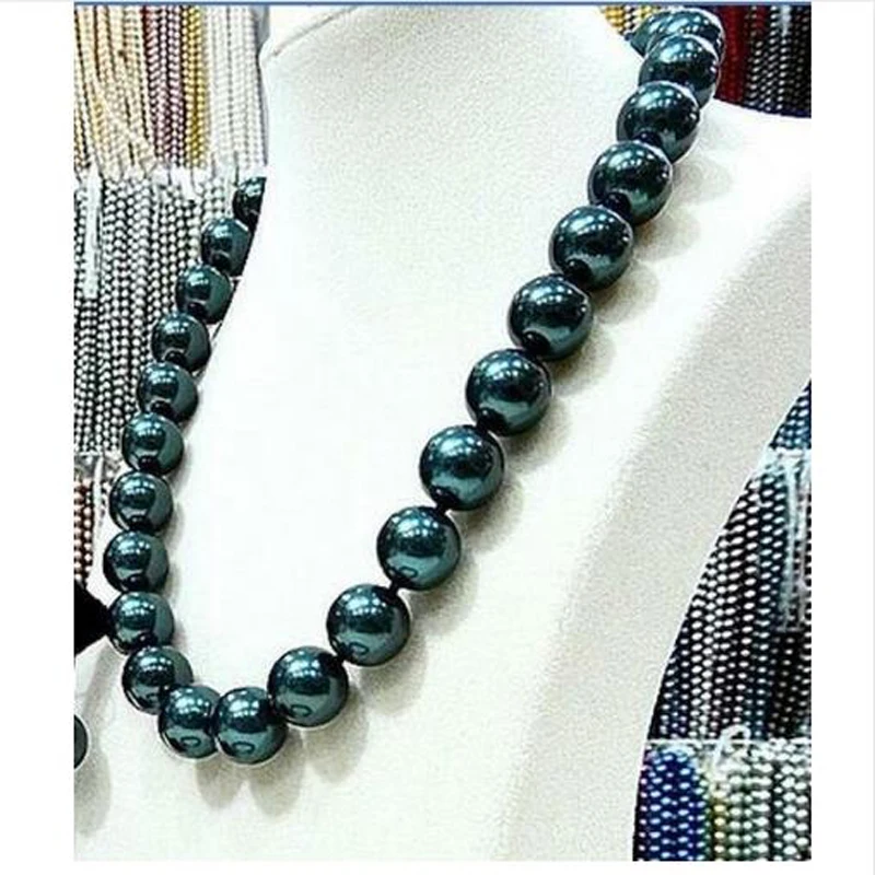 

Jxryxrth 2018 New Woman classic jewelry necklace 18mm round bead deep green black Natural SOUTH SEA SHELL PEARL NECKLA